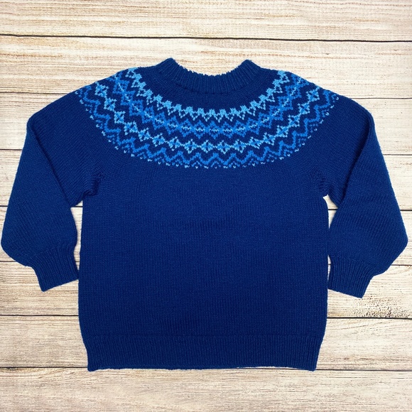 Vintage 80s Handmade Fair Isle Knit Pullover | Women’s Medium | Blue Tones - Picture 3 of 8